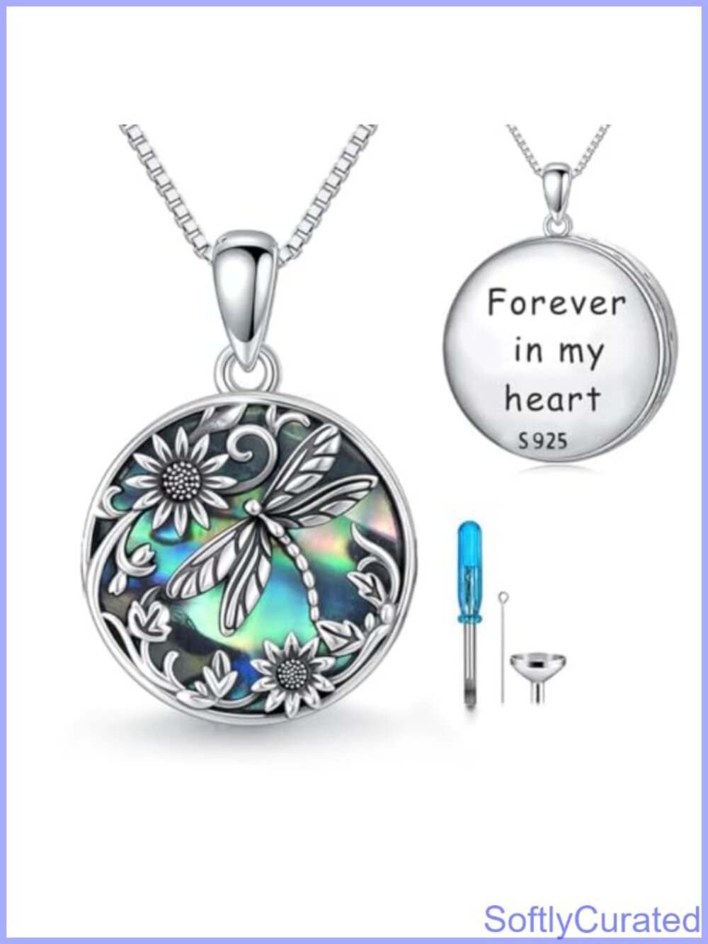 925 Sterling Silver Dragonfly Urn Necklace Abalone Shell Cremation Jewelry for